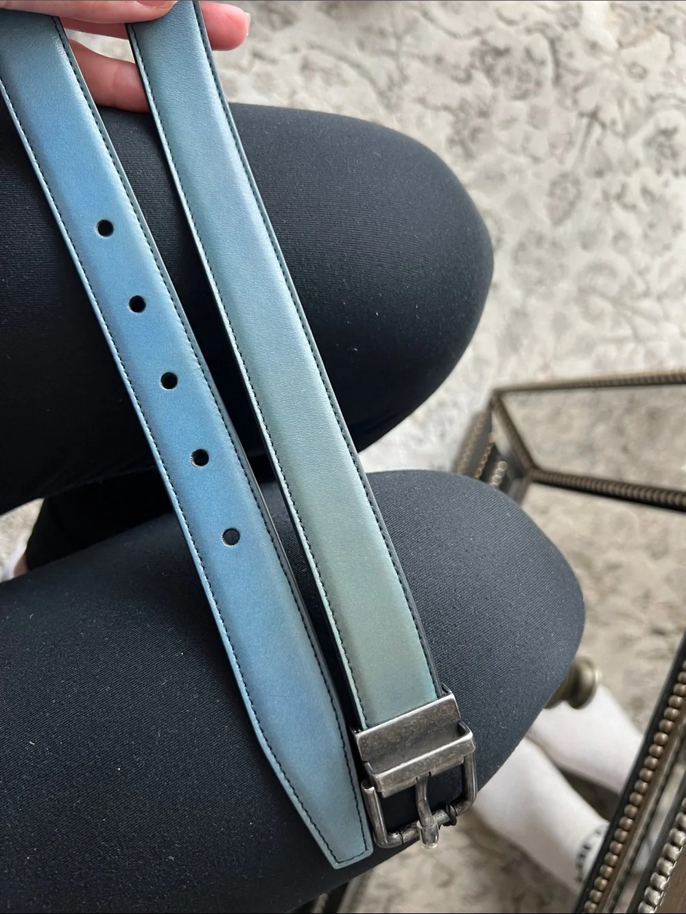 Dolce & Gabbana Men's Two-Tone Blue and Brown Leather Belt